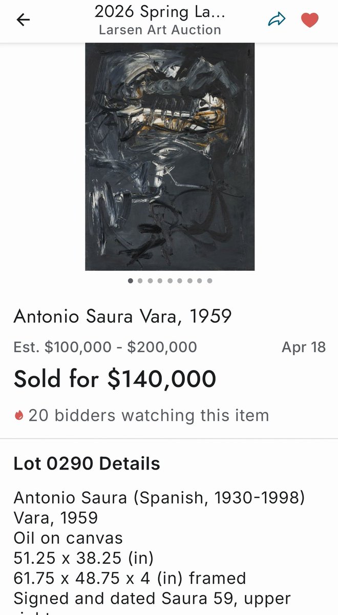 PratSanti's tweet photo. Potente #AntonioSaura rematado en 140.000$. https://t.co/KlMNrPIrPS