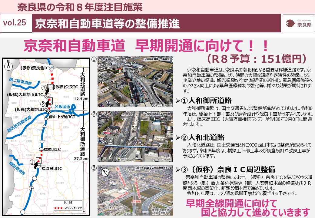 奈良県の令和8年度注目施策 vol.25】 京奈和自動車道 早期開通に向けて