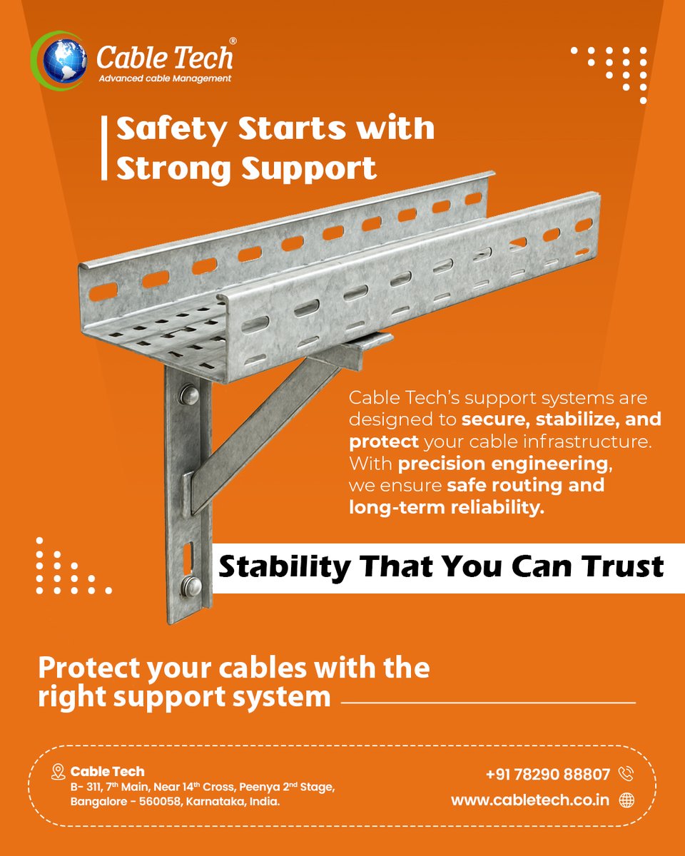 cable7858's tweet image. Safety starts with the right foundation.

Cable Tech’s support systems are built to secure, stabilize, and protect your cable infrastructure—ensuring safe 
📞 Call us: 78290 88807
🌐 Discover more at: cabletech.co.in
#CableManagement #infrastructure
