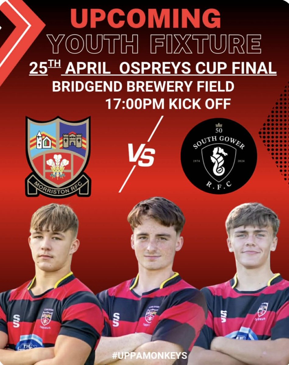 MorristonU's tweet photo. Another huge game for the young Monkeys as they go for 🏆 so let's get behind them 🖤❤️
Good luck lads💪
#Uppamonkeys 
#morristonrfc https://t.co/7DOGLAgYTU