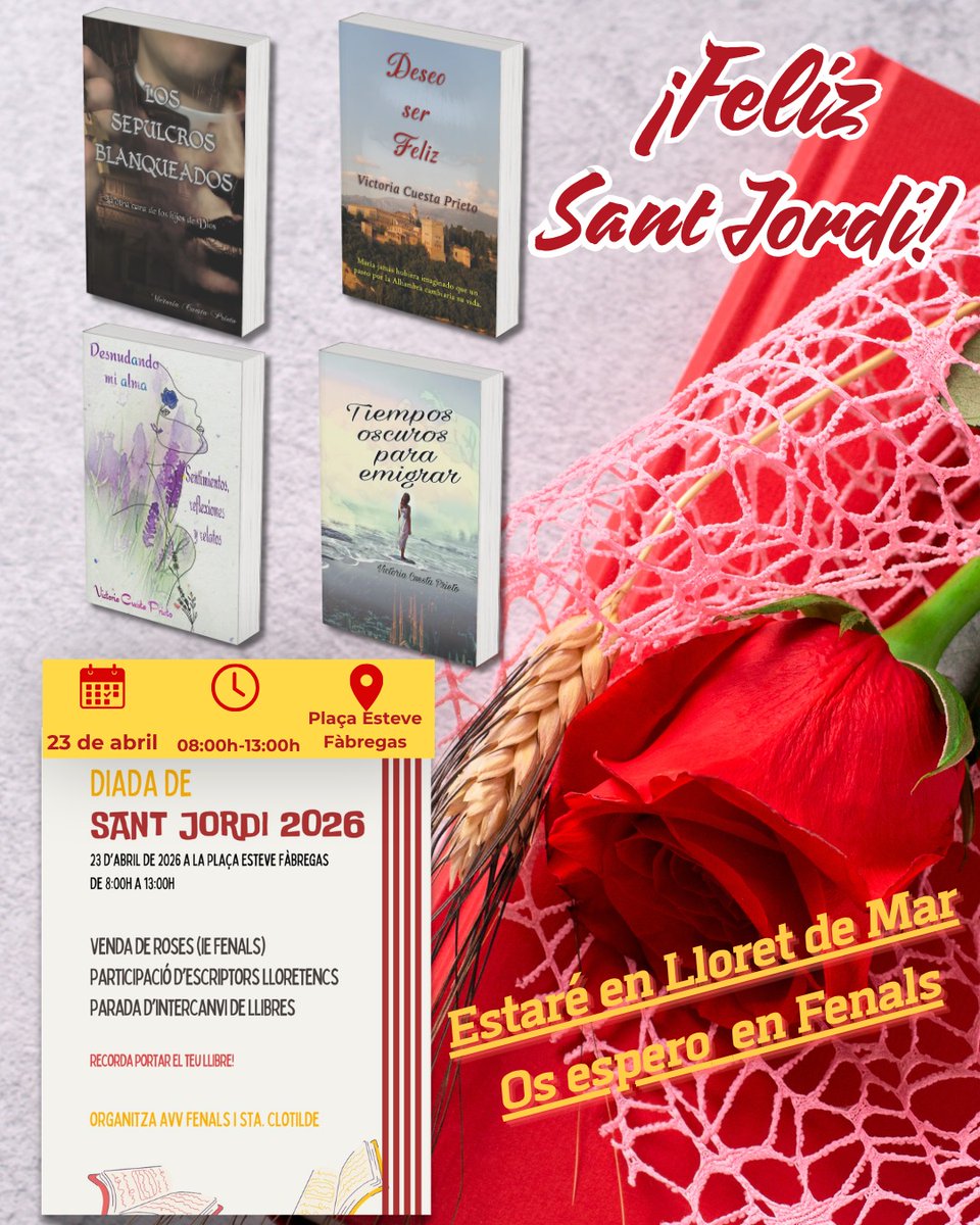 ✨¡Feliz Sant Jordi!🌹🐉❤️

Os espero con mis libros este bonito día, en Plaça Esteve Fàbregas🤍

#santjordi2026 
#feriadellibro 
#librosrecomendados 
#eventoliterario