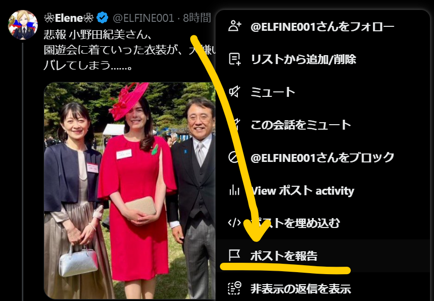 gabataro1's tweet photo. @onoda_kimi このように、元投稿を通報しました https://t.co/YcnbRhcqXK