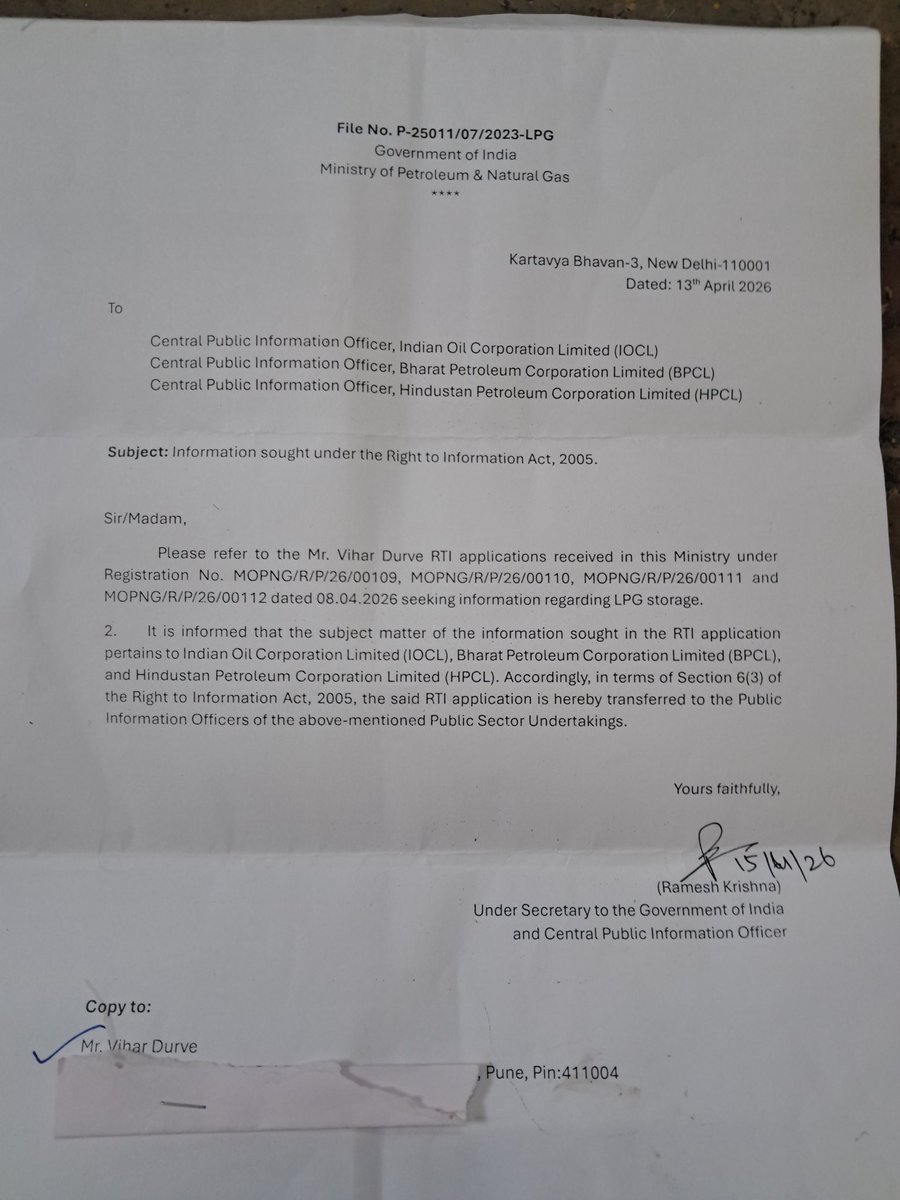 ViharDurve's tweet image. #LpgCngShortageInIndia 

Hon'ble PM @PMOINDIA @HardeepSPuri may publish State wise &amp;amp; City wise Daily Opening Balance &amp;amp; Demand and Supply of LPG &amp;amp; CNG in India from 28 Feb 26 till date 
Mnsty Petroleum &amp;amp; Natural Gas denied #RTI info

@RahulGandhi
@CMOMaharashtra
@prithvrj