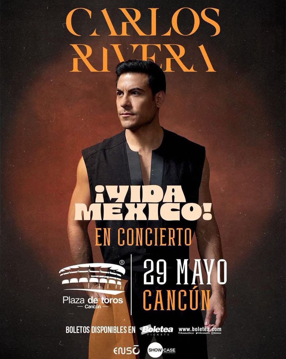 JathzyM's tweet photo. Carlos Rivera se presentará en Cancún
#CarlosRivera con su gira ❝¡Vida México!❞ llega a la Plaza de Toros Cancún prometiendo una gran noche de emociones y grandes éxitos

@WestWoodEntt
@sonymusicmexico
@riveristashq
@ClubSoloTu
@SoloTuSedeLeon
@STsedeIrapuato
#ClubOficialSoloTu https://t.co/CqDPNx7tng
