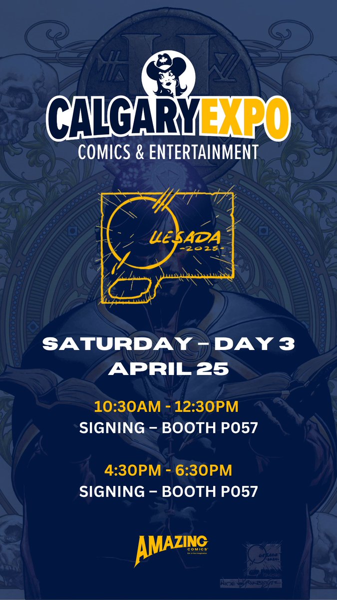 JoeQuesada's tweet photo. Day three, Calgary. Saturday is going to be insane. Let’s do this.
Yesterday I watched Darth Vader walk past a guy in a ten-gallon hat and actual spurs.

Neither of them blinked.
I love this planet. https://t.co/2Qs5sllyjh