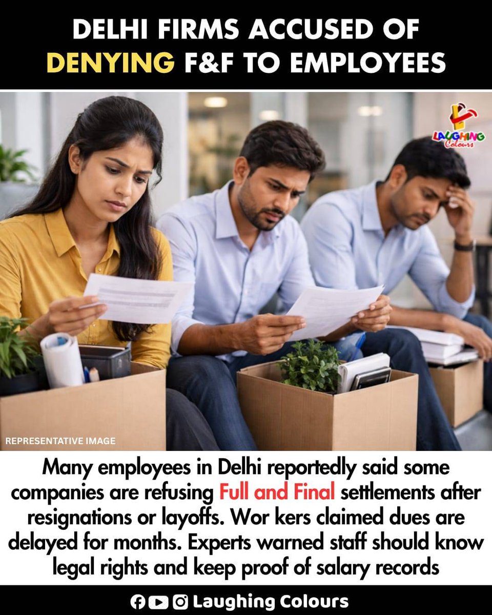 LaughingColours's tweet image. Delhi firms delay final pay ⚠️

#Delhi #Jobs #Workplace #Awareness