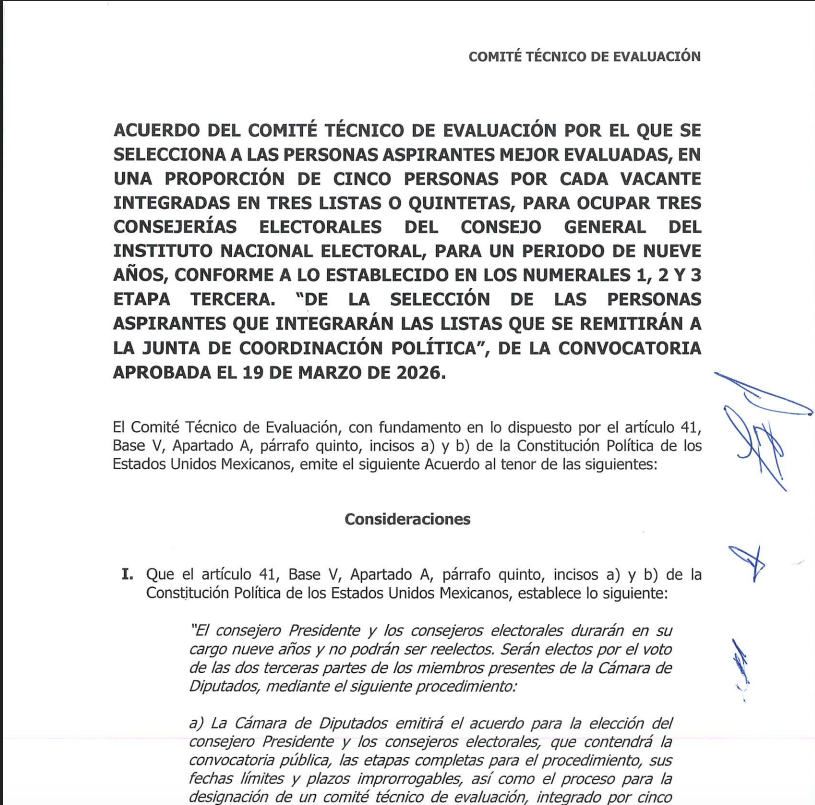 Ya está publicado el acuerdo del Comité Técnico de Evaluación de las quintetas. En este se detalla la semblanza curricular de las personas que las integran.

📲gaceta.diputados.gob.mx/PDF/66/2026/ab…