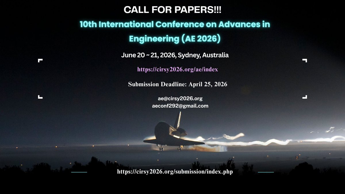 ChemeConfe35295's tweet photo. Contact Us: ae@cirsy2026.org (or) aeconf292@gmail.com

Paper submission link: https://t.co/navcXY3Nyj https://t.co/7GX1VSDsfZ