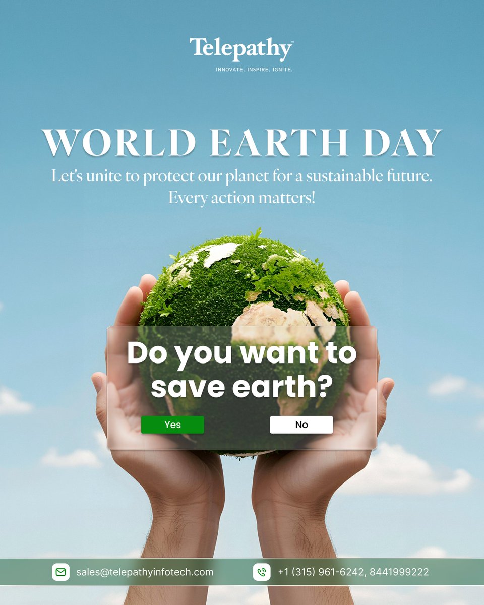 Telepathysocial's tweet photo. 🌍 World Earth Day 🌱

Every small action counts - save energy, reduce waste, protect our planet.

Do you want to save Earth? The choice is yours.

#WorldEarthDay #SaveEarth #GoGreen #ClimateAction #Sustainability https://t.co/qEIWKUPDKq