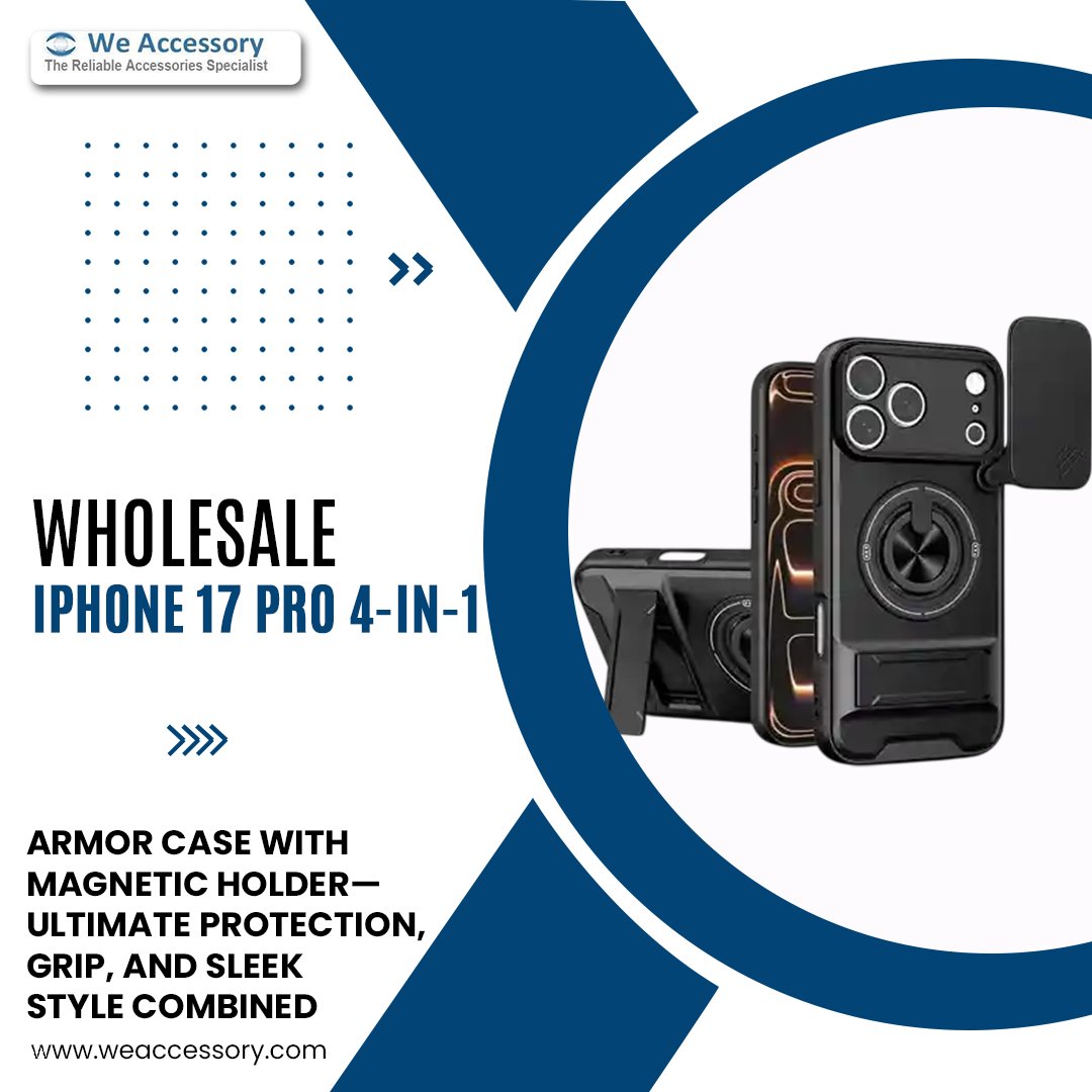 weaccessory's tweet image. Upgrade your inventory with the iPhone 17 Pro 4-in-1 Armor Case featuring a powerful magnetic holder. Designed for durability, strong grip, and premium style.

#iPhone17Pro #WholesaleDeals #MobileAccessories #ArmorCase #MagneticHolder #TechStyle #PhoneProtection #GadgetEssentials