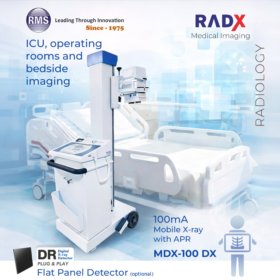 INDIA_RMS's tweet image. #RADX #Mobile #Xray (MDX-100 DX) is designed for #ICU, #operating #rooms &amp;amp; #bedside #care —making #diagnostics #faster, #easier &amp;amp; more efficient for both #patients &amp;amp; #healthcare #teams.

#DigitalXray #Radiography #Radiology #MedTech #FPD #APR #HospitalEquipment #DiagnosticImaging
