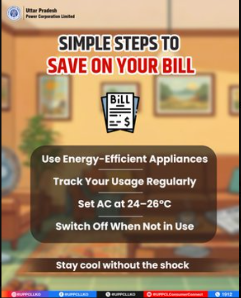 pvvnl_rampur's tweet image. #SummerTips
#BillAwareness
Summerheat can increase electricity usage but a little planning can make a big difference. Use appliances wisely, manage peak-time usage, and track your consumption regularly with the UPPCL Smart App.
@UPPCLLKO
@PVVNLHQ 
@aksharmaBharat
@ChairmanUppcl