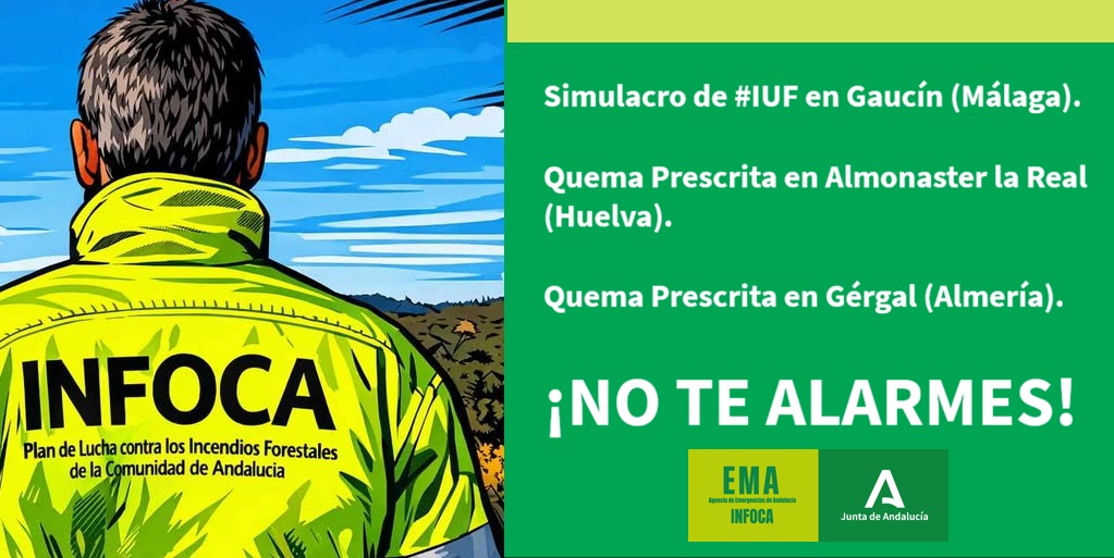 Plan_INFOCA's tweet photo. 🗓️ Esta mañana realizaremos dos quemas prescritas (#AlmonasterLaReal y #Gérgal) y un simulacro de #IUF (#Gaucín).
📍 Gérgal (Almería): si circulas por la carretera A-1178, extrema la precaución por posible presencia de humo. 🚗💨
#BuenosDías https://t.co/fNp8As4zYy