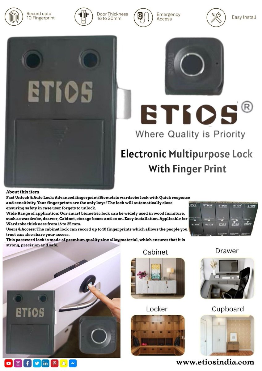 PrakashEnterp10's tweet image. Prakash Enterprises #fingerprints #electronics #locks  #pipe#kitchenaccessories  #Bedroomfurniture  #kitchenaccessories #hardwarestore #hardware #door #windows #fitting *Prakash enterprises Delhi * https://etiosindia.com+91 9891316193
