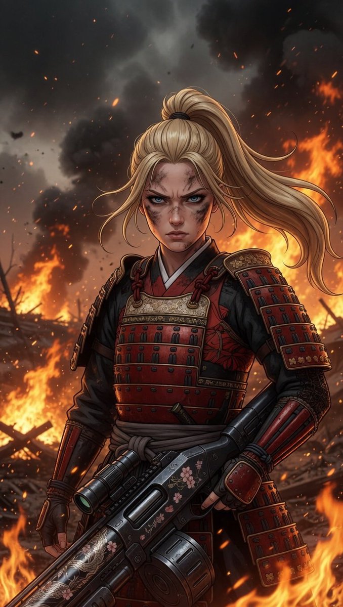 "From ancient honor to modern warzone — the blonde samurai rises through the flames 🔥"