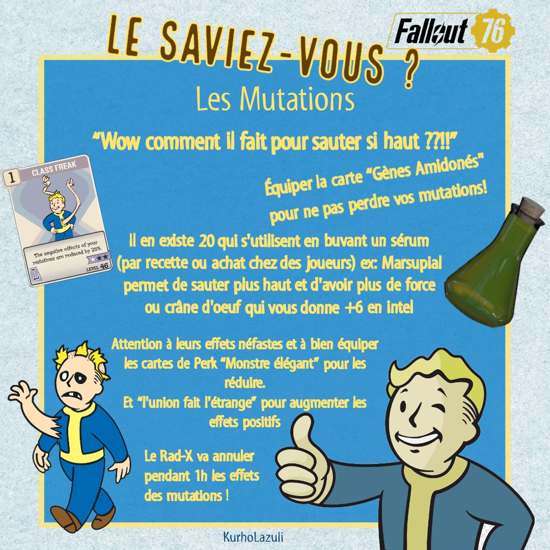 kurho_lazuli's tweet image. 1Jour 1Fiche technique
☢️❓Le Saviez-vous S.P.E.C.I.A.L❓☢️
#14
@BethesdaMag @Fallout @falloutfr

En stream majoritairement sur #Fallout76
rejoignez moi 🌱🦕 :
 twitch.tv/KurhoLazuli

Besoin d'une commu pour jouer ou d'aide? Demande moi le lien Discord de L'écorcheur Flambé 🔥