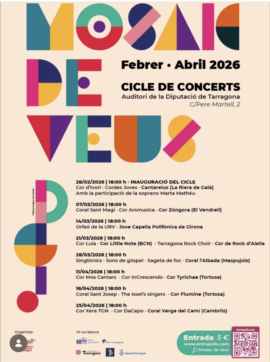 CorDaCapo's tweet photo. Aquest dissabte concert a Tarragona! 
L’últim del cicle “Mosaics de veus”. 
Us hi esperem https://t.co/vEYAnptN9r