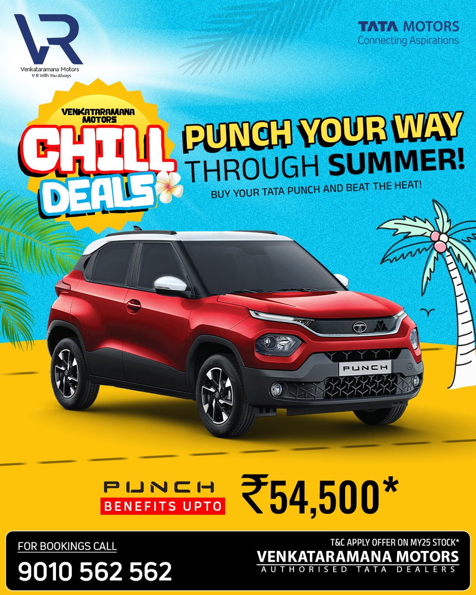 VRM_Motors's tweet image. Drive Into Summer with Unmissable Offers on Tata Cars! 🚗🔥

This season, upgrade your drive with unbeatable summer deals on your favorite Tata Motors cars!

Visit: venkataramanatata.com/new-cars.html
📞 Call now: 9010 562 562
#SummerOffers #DriveTheFuture #SUVLife #CarOffers #TataMotors