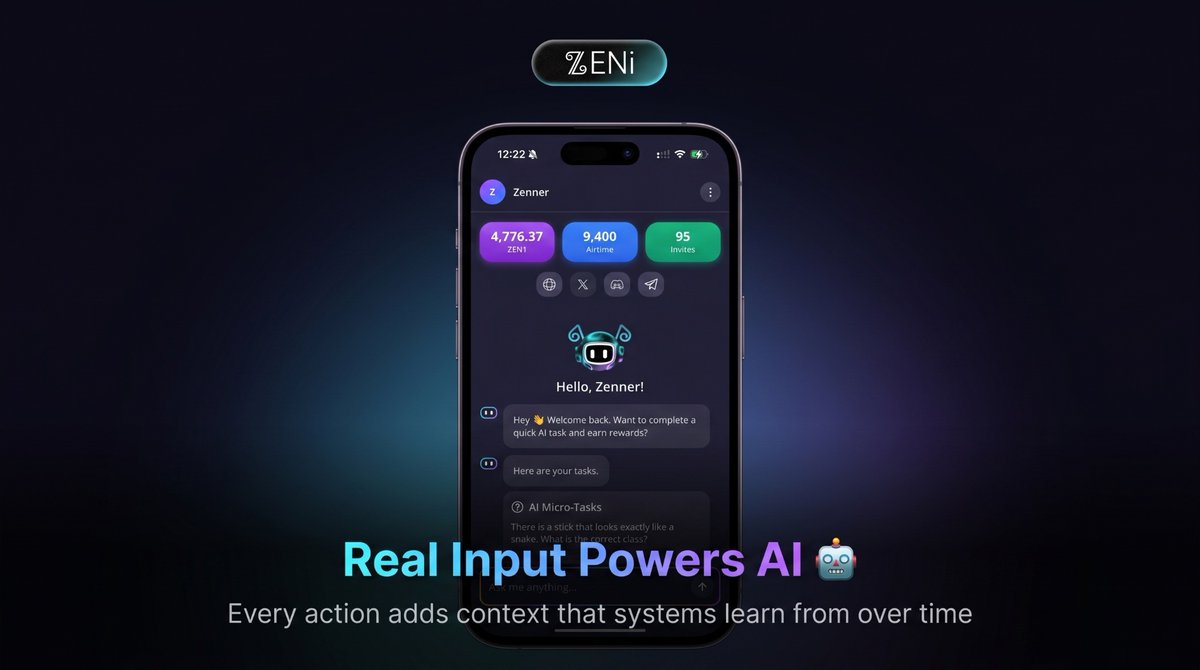 ZENi_io's tweet image. 🤖 The future of AI isn’t just built by models — it’s shaped by real-world input.

Every interaction adds context that machines learn from over time.

@ZENi_io brings that layer to life where human activity becomes the foundation of smarter systems. ⚙️

#ZENi #AI #Web3