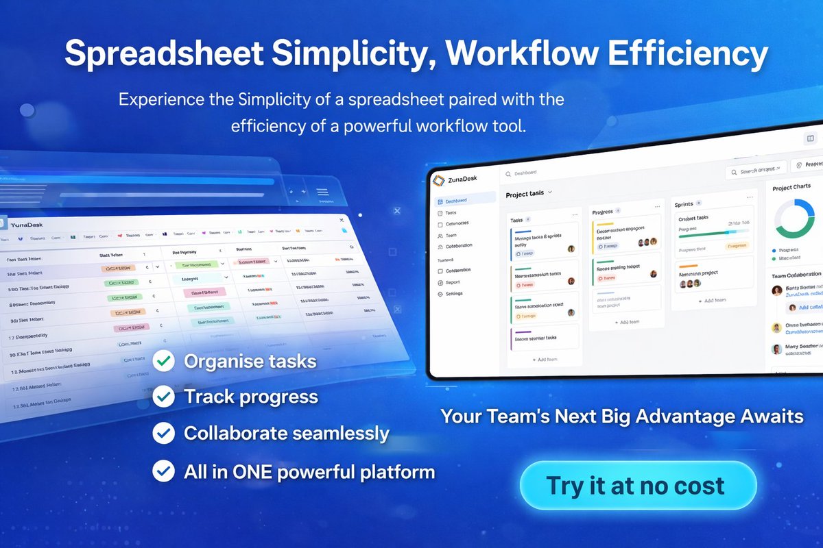 Zuna390395's tweet image. Turn your spreadsheets into a powerful workflow engine ⚡️
Organize tasks, track progress, and collaborate—all in one place.Stop juggling tools. Start getting results. 🚀
Try it free today 👉 zunadesk.com#Productivity #Workflow #SaaS #TeamWork