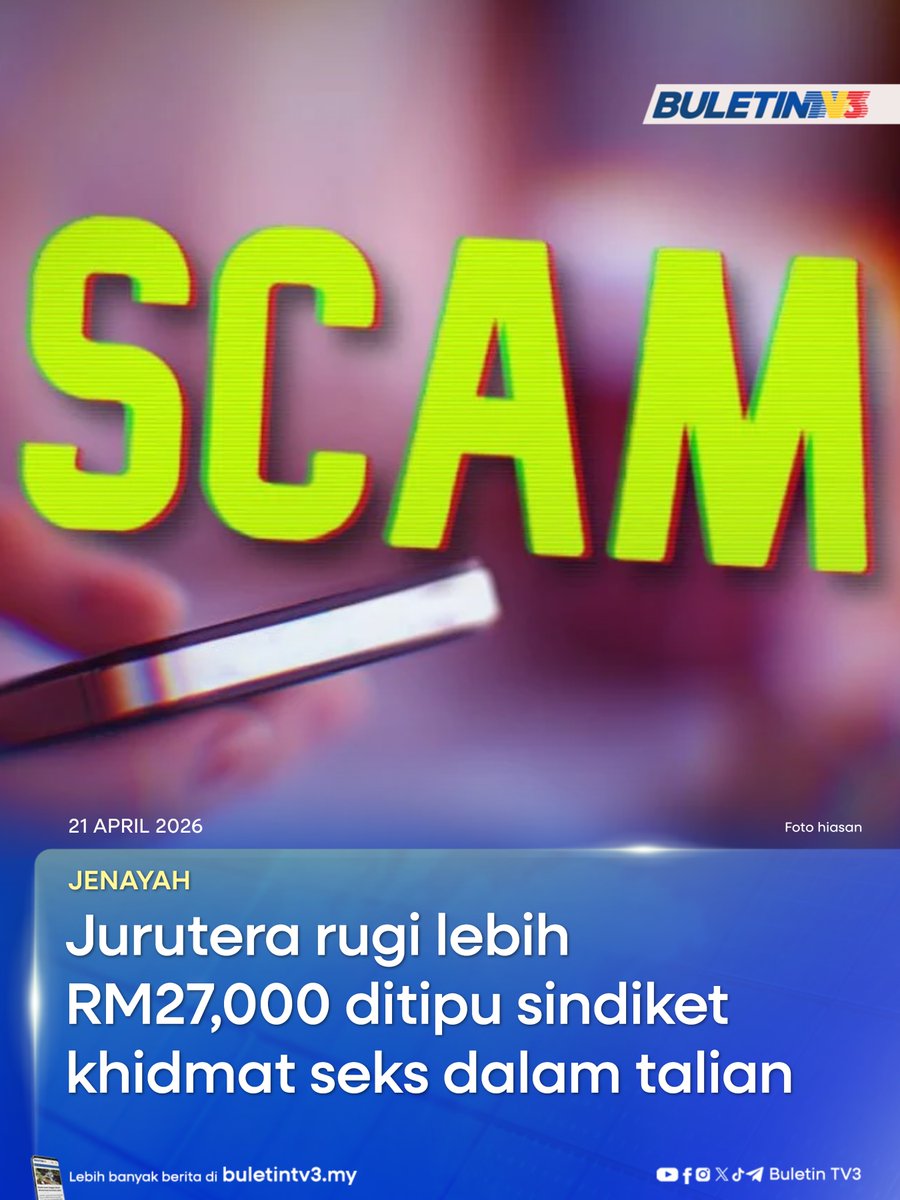 BuletinTV3's tweet photo. JENAYAH | Seorang jurutera kerugian RM27,580 selepas terpedaya dengan sindiket khidmat seks dalam talian.

#BuletinTV3 #BeritaTerkini #scam #khidmatseksdalamtalian #rugi

Berita penuh di https://t.co/GEqYgGuG5l https://t.co/AZXZMiuuF7