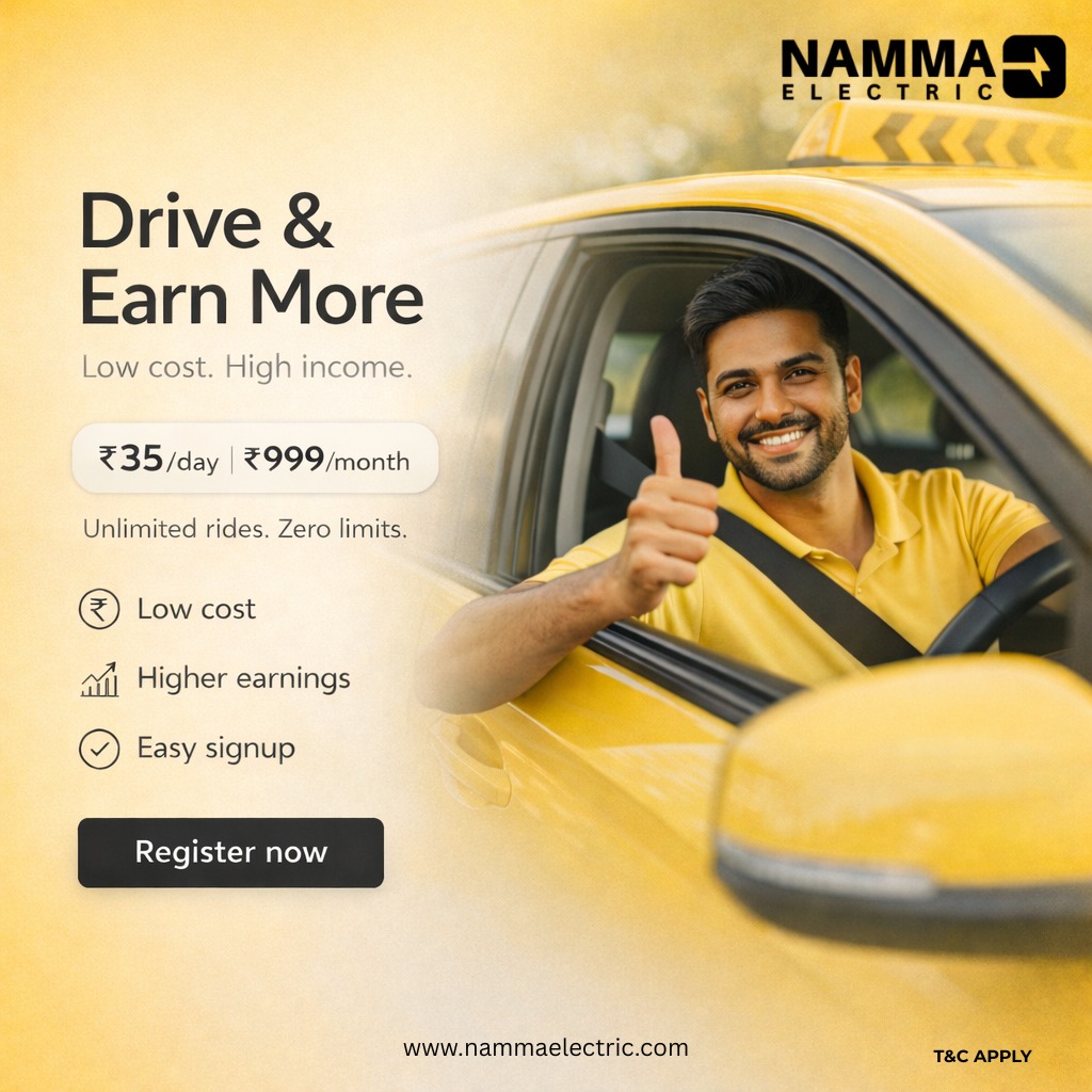NammaElectric's tweet image. Drive smart. Earn more. ⚡
Join Namma Electric with low costs and unlimited earning potential.
₹35/day | ₹999/month
Easy signup. Zero limits.
.#nammaelectric #driveandearn #electricmobility #driverjobs #evindia #earnmore #gigindia #bangalorejobs