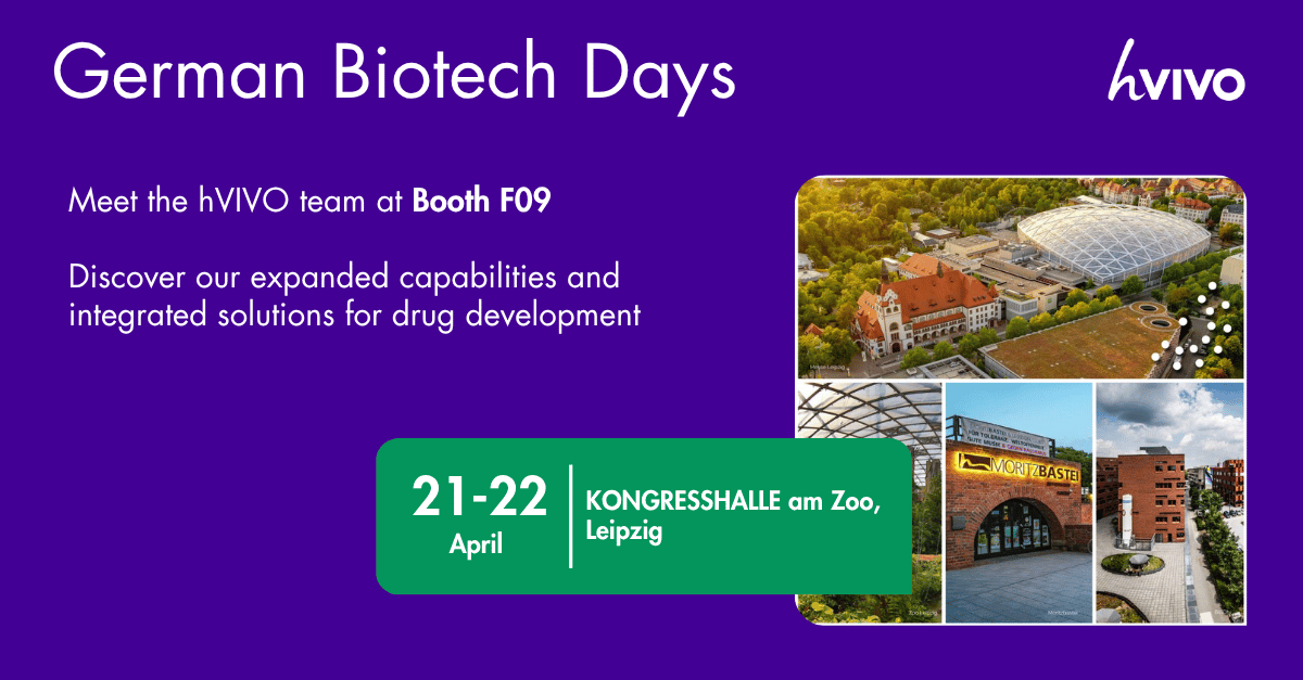 hVIVO_UK's tweet image. We’re at #GermanBiotechDays today 👋

Meet the hVIVO team at Booth F09 to discuss smarter, more connected approaches to early development and clinical delivery.

📍 Booth F09
📲 Book via the event partnering app or email BD@hvivo.com

#Biotech #DrugDevelopment #HVO