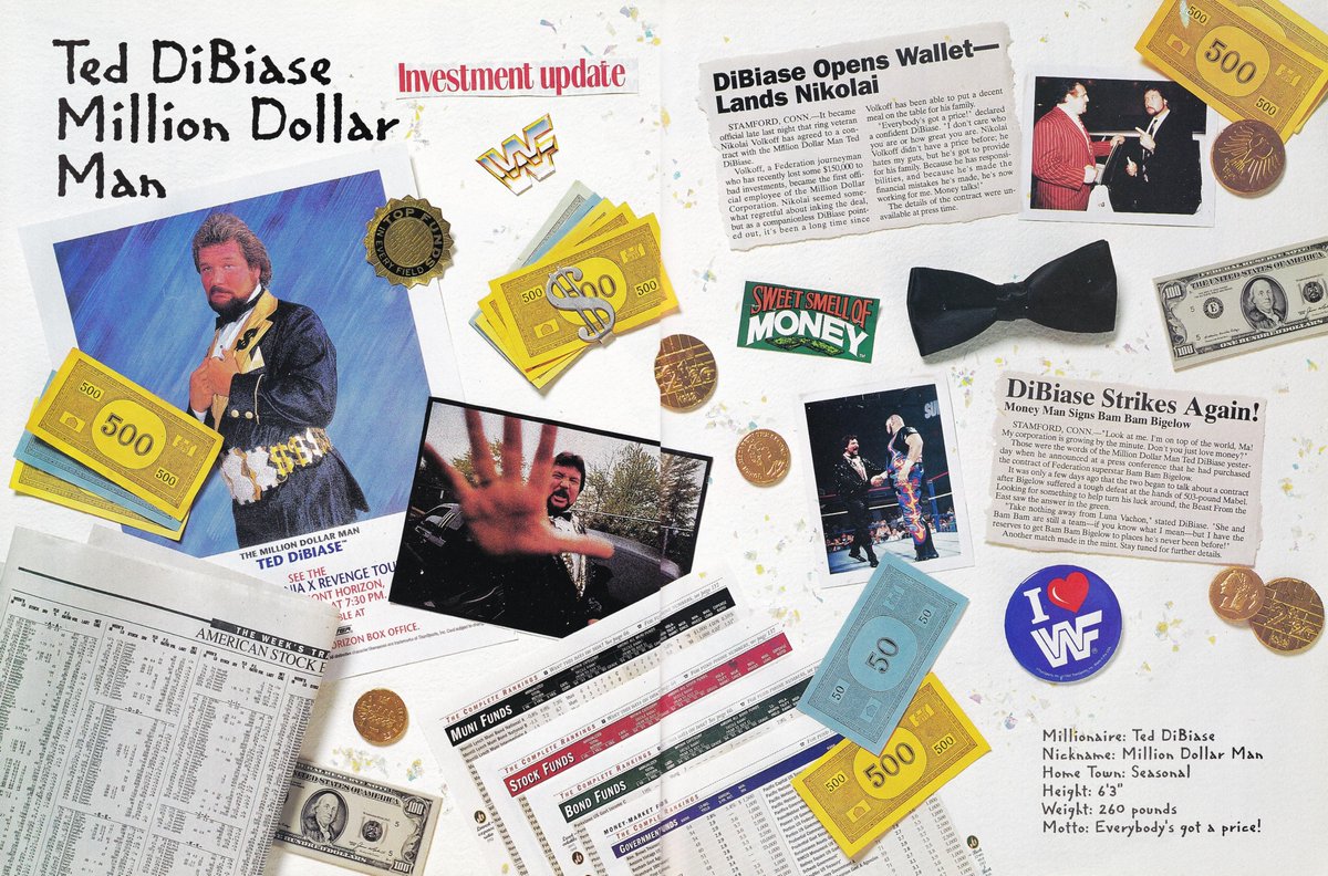 WWFWrestling1's tweet image. "Million Dollar Man" Ted DiBiase section from the 'WWF Bodyslams and Memories: 1994 The Year in Review' official magazine. 💰 #WWF #WWE #TedDiBiase