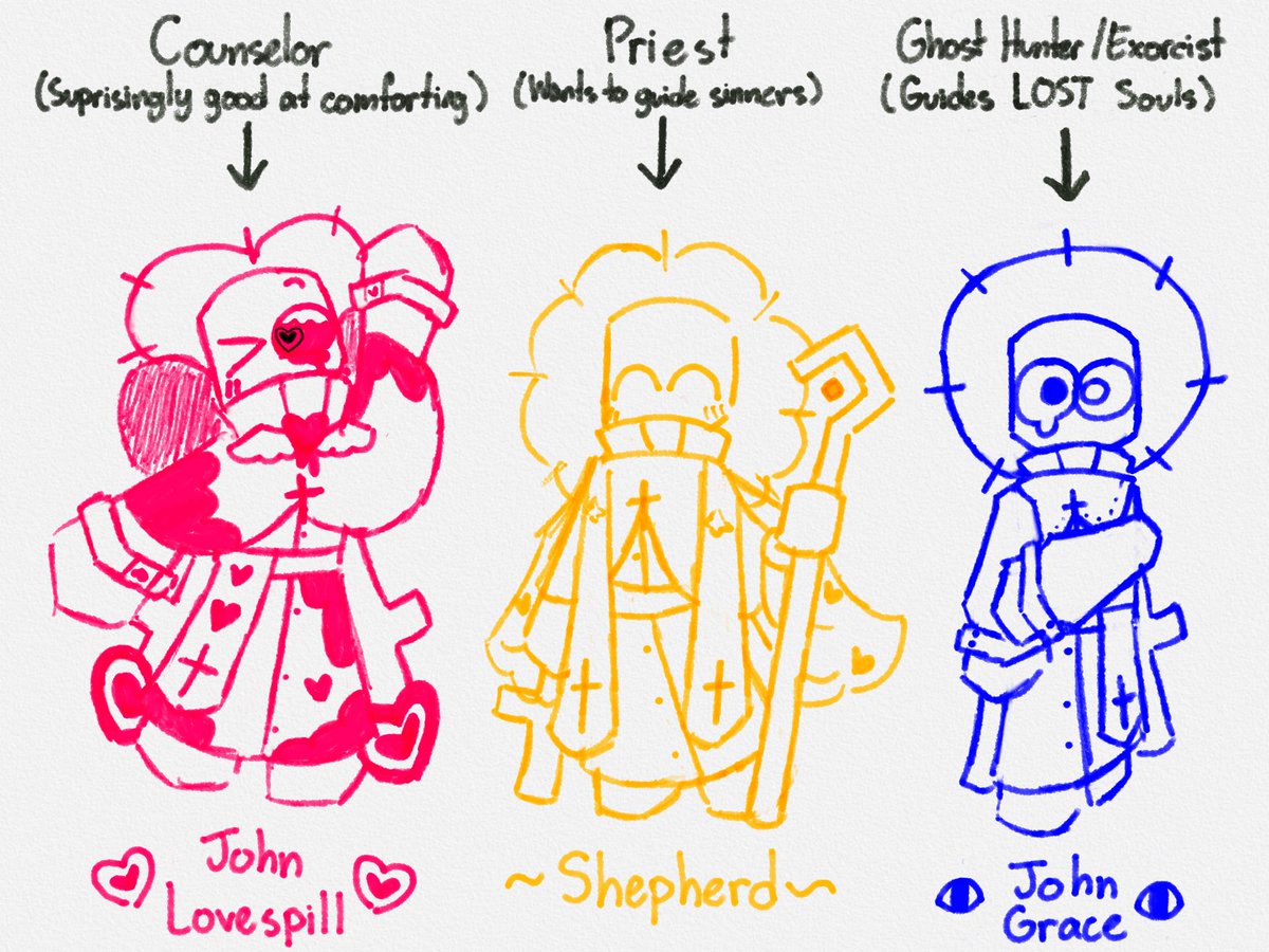 Minesinnerr's tweet image. Shepherd, Lovespill, and John Garce design sketches!! And some hcs on their irl jobs :D whats your take on it?

#graceroblox #robloxgrace