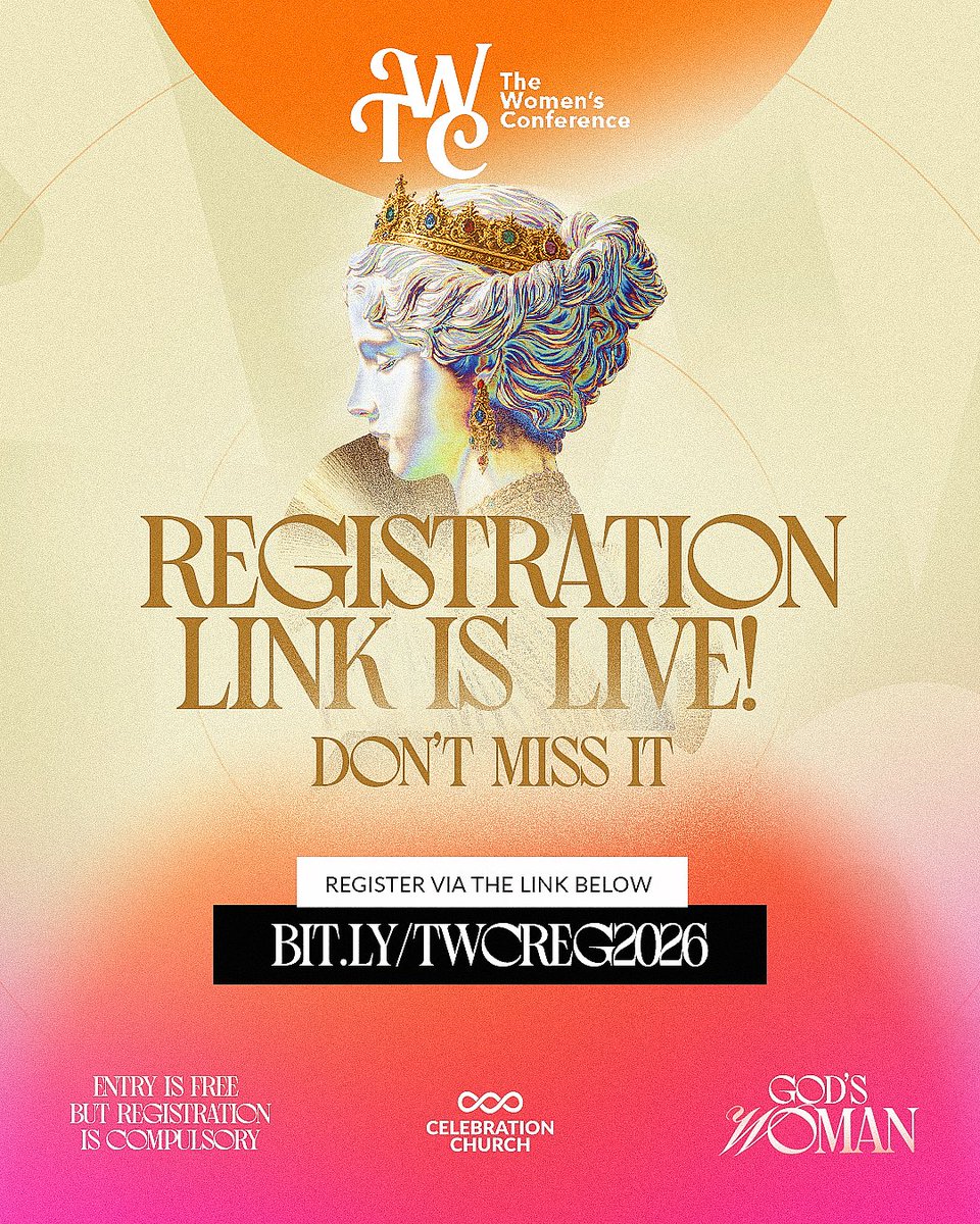 cci__global's tweet photo. The Women’s Conference Registration is now live! 🎉

Don’t miss your moment to step into purpose, and all God has called you to be. ✨

Join us:
📅 9th May, 2026
📍 Celebr8 Centre HQ, Acme Road, Ikeja.
 
📌Invite someone and register via the link below: https://t.co/Wc2JXnwX37

 #TheWomensConference 
#GodsWoman 
#CCIGLOBAL