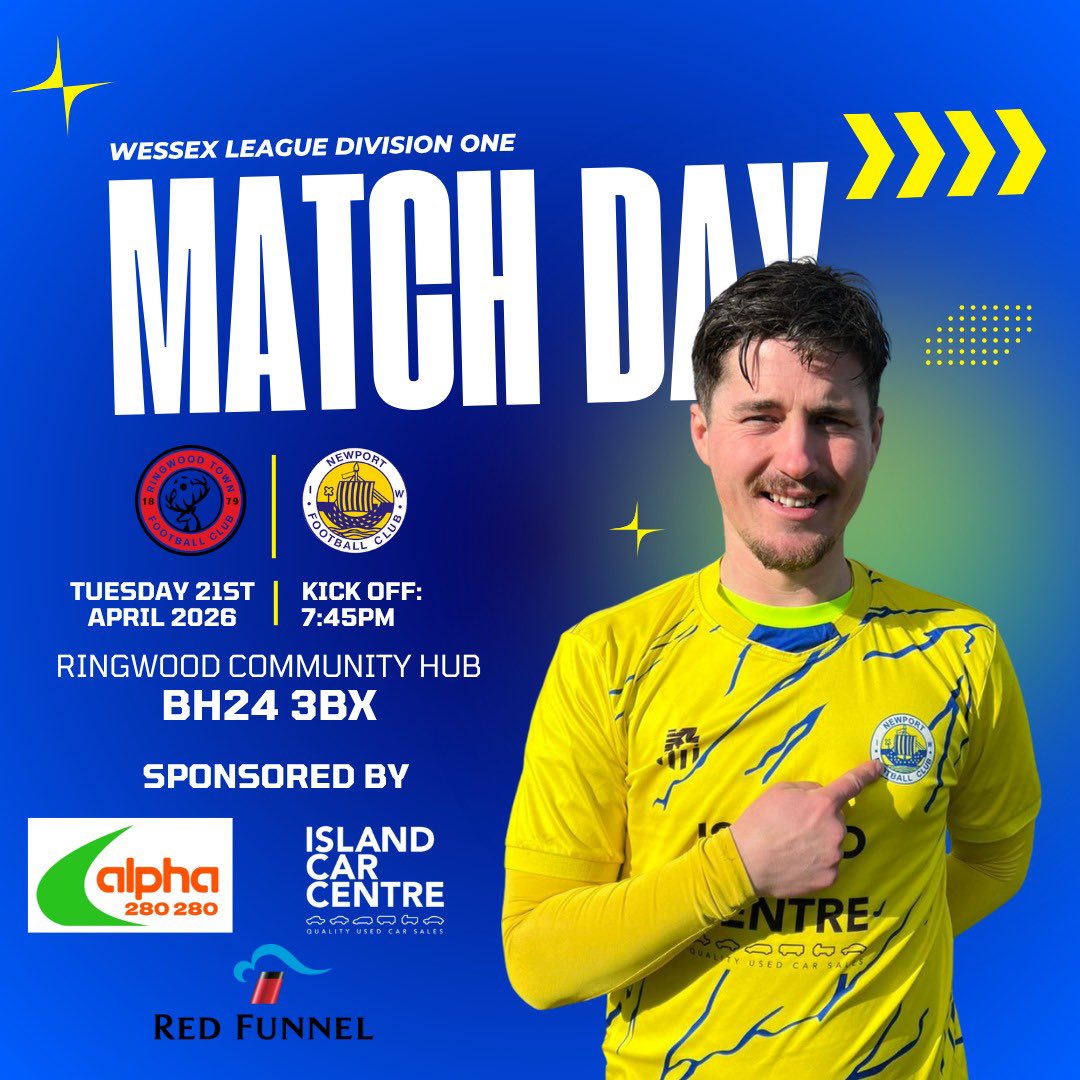 Newport_IW_FC's tweet photo. Tonight we make our last journey of the season across the Solent and visit @ringwoodtownfc please note kick off 7:30pm 💛💙
#newportiwfc #wessexleague #islandcarcentre #footballfamily #redfunnel #UTP #midweekfootball https://t.co/impt1M50NZ