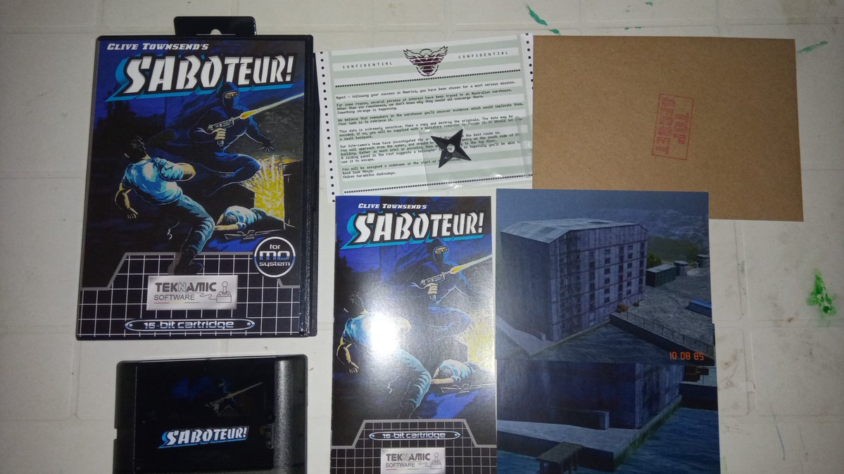 maxtex74's tweet image. Arrivato dopo un anno la cartuccia con BOX completo si SABOTEUR! by Clive Townsend ,versione #Megadrive da parte della @filipe_r_veiga della Teknamic .
Carina l'idea del LED luminoso nella cartuccia che da l'effetto finestra o mini santuario illuminato #retrogame #16bit #Sega