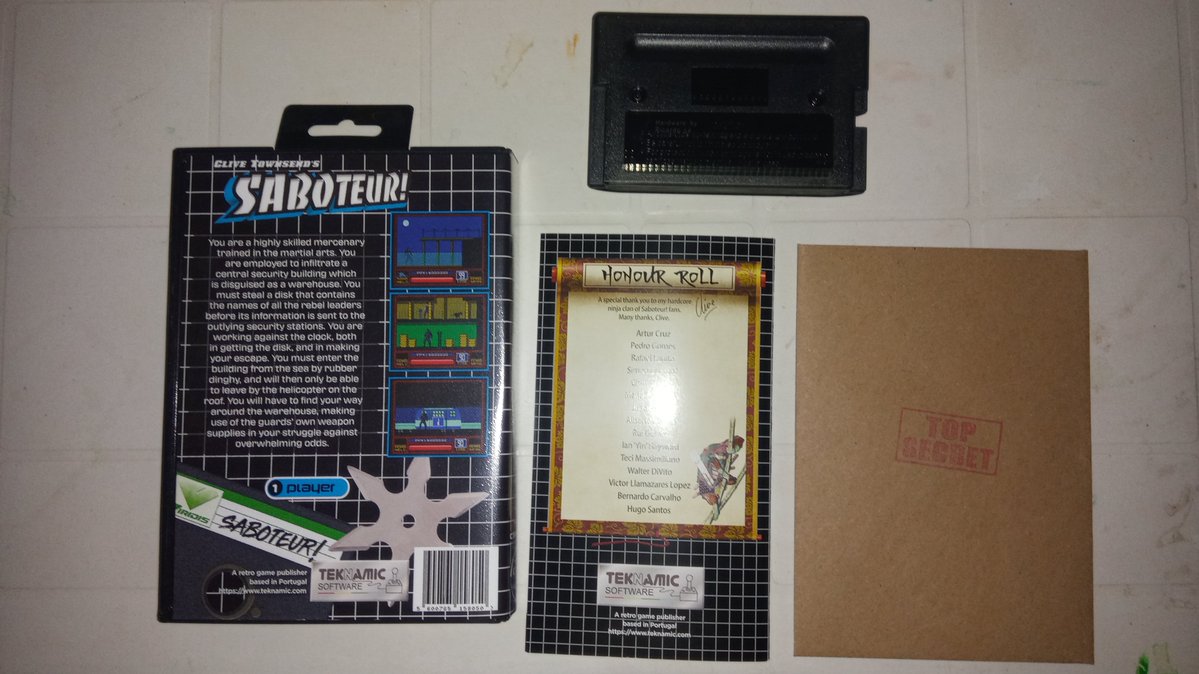 maxtex74's tweet image. Arrivato dopo un anno la cartuccia con BOX completo si SABOTEUR! by Clive Townsend ,versione #Megadrive da parte della @filipe_r_veiga della Teknamic .
Carina l'idea del LED luminoso nella cartuccia che da l'effetto finestra o mini santuario illuminato #retrogame #16bit #Sega