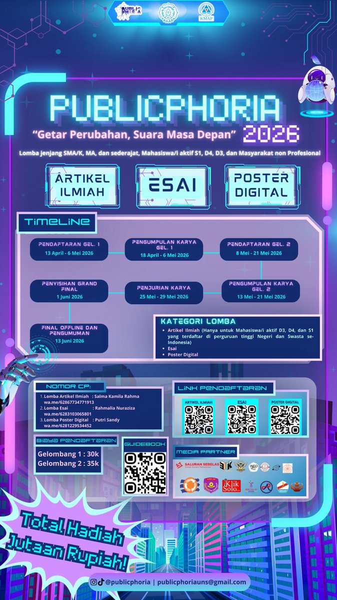 minjeongaespaa's tweet photo. Heyyy heyyy warga X SMA/KOLEGGG DAFTAR LOMBAA DONGGG

RAMEINN RAMEIN PLS 🥺🤞🏻🫰🏻
igenyahh🫣: @publicphoria 
tiktoksss😝: @publicporia.uns

#PUBLICPHORIA2026
#KMAPFISIPUNS
#ARUNIKAVARDHANA
#LOMBA #LOMBASMA #LOMBAKULIAH #LOMBAPOSTERDIGITAL #LOMBAESSAY #LOMBAARTIKELILMIAH #INFOLOMBA https://t.co/cmkAVnhg9o