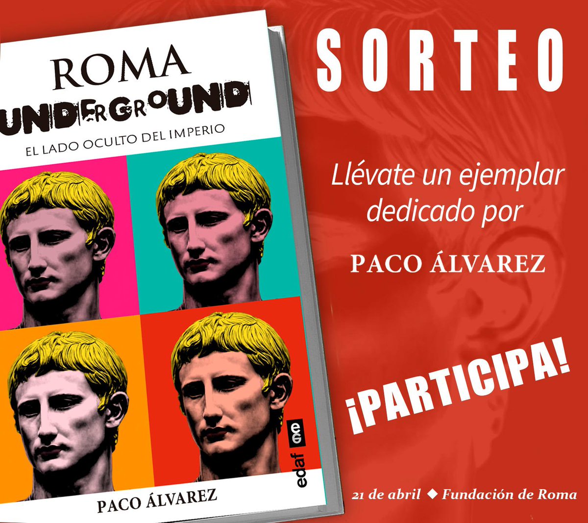 romanos_somos's tweet photo. ¡Feliz 2779 cumpleaños Roma!
Para celebrarlo sorteamos dos ejemplares firmados de Roma Underground; participar es muy fácil:
-Dale a repost
-Sigue a @EditorialEdaf 
-Si todavía no me sigues... sígueme @romanos_somos 
El plazo termina en siete días, el próximo 28. 
¡Suerteee!