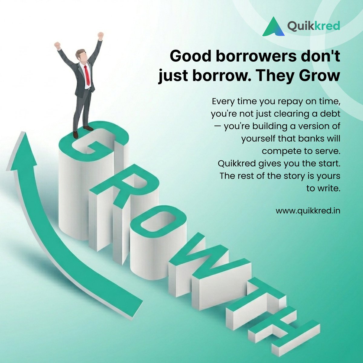 quikkred's tweet image. Good borrowers don’t just borrow…
they grow. 📈
Every repayment = stronger credit + bigger opportunities.
Start your journey with Quikkred 🚀
#CreditScore #SmartBorrowing #FintechIndia #LoanApp #FinancialGrowth #QuickLoan #DigitalLoan #MoneyMatters #FinanceSimplified