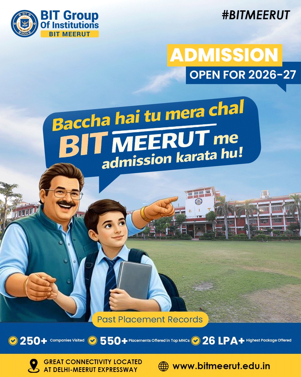 notices_bit's tweet image. Tu tension na le…
Placement ka jugaad ho jayega 💼
Kyuki tu ab ja raha hai 👉 Bharat Institute of Technology (BIT Meerut) 😎
#BITMeerut #EngineeringLife #CollegeAdmissions
.
.
Bitmeerut.edu.in | ✆ 7055100530,  7055100535
Follow us on Instagram: bit.ly/46xPved