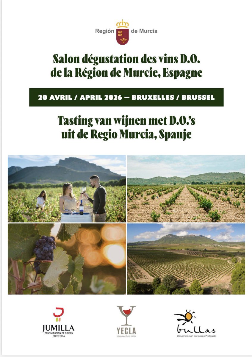 RegMurciaBrux's tweet image. 🇪🇺🇧🇪🍷Vinos de las Denominaciones de Origen Protegidas #DOP de la #RegióndeMurcia se muestran en Bruselas

🍇17 bodegas de las DOP #Jumilla #Yecla y #Bullas participan en un salón de degustación ante sumilleres,periodistas especializados, responsables de compras, y restauradores.