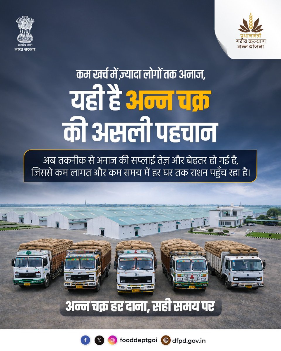 fooddeptgoi's tweet image. अन्न चक्र के माध्यम से अब अनाज की आपूर्ति पहले से अधिक तेज़, सटीक और प्रभावी हो गई है, ताकि हर घर तक राशन सही समय पर पहुँच सके।

#AnnaChakra #FoodSecurity