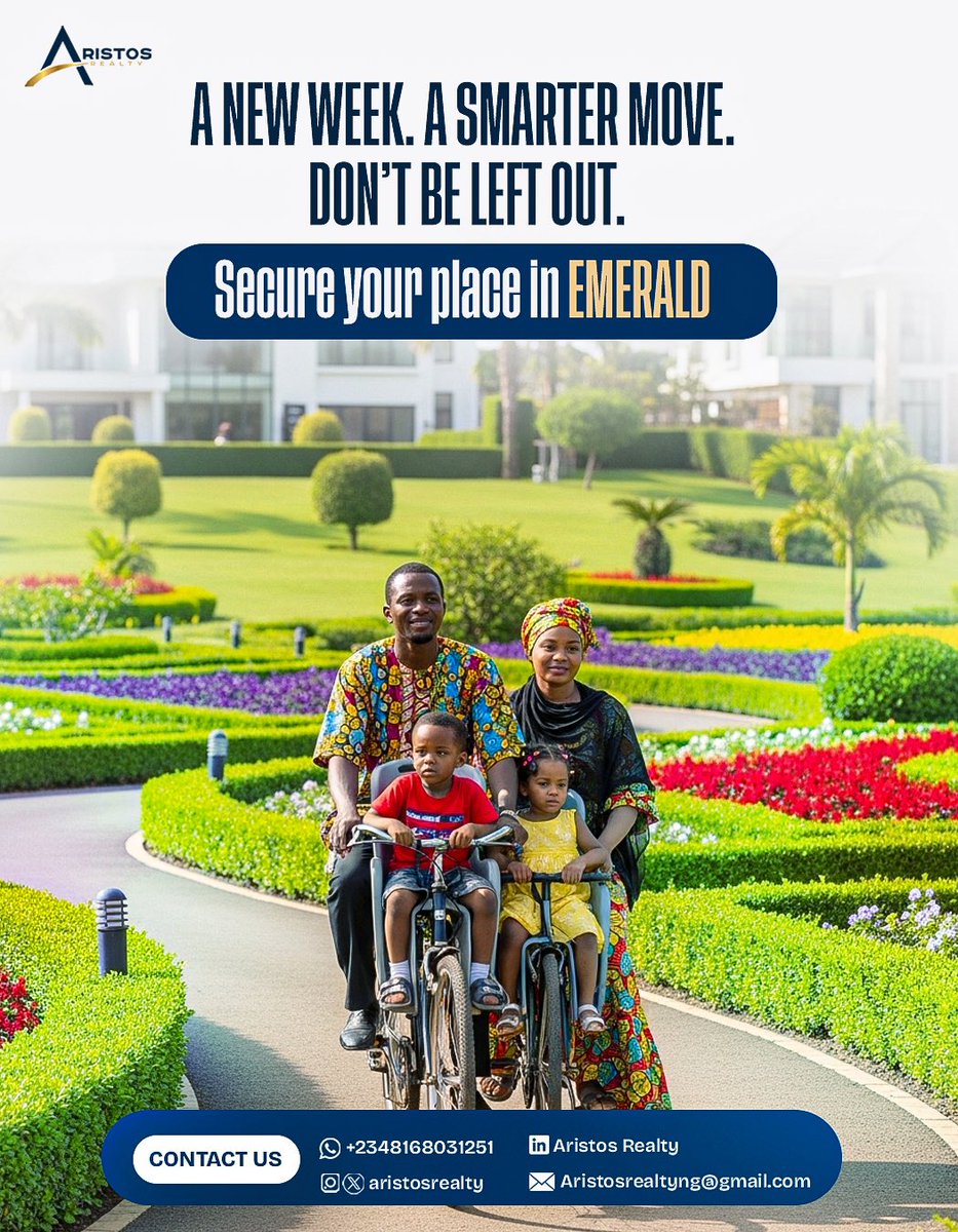 AristosRealty's tweet photo. New week. Smarter move. No excuses.

While others are still thinking, smart buyers are already securing their place in EMERALD.

This isn’t just land but your entry into a secure, fast-growing community of people who act early and win early.

Contact us now +2348168031251 https://t.co/JxOlbGm453