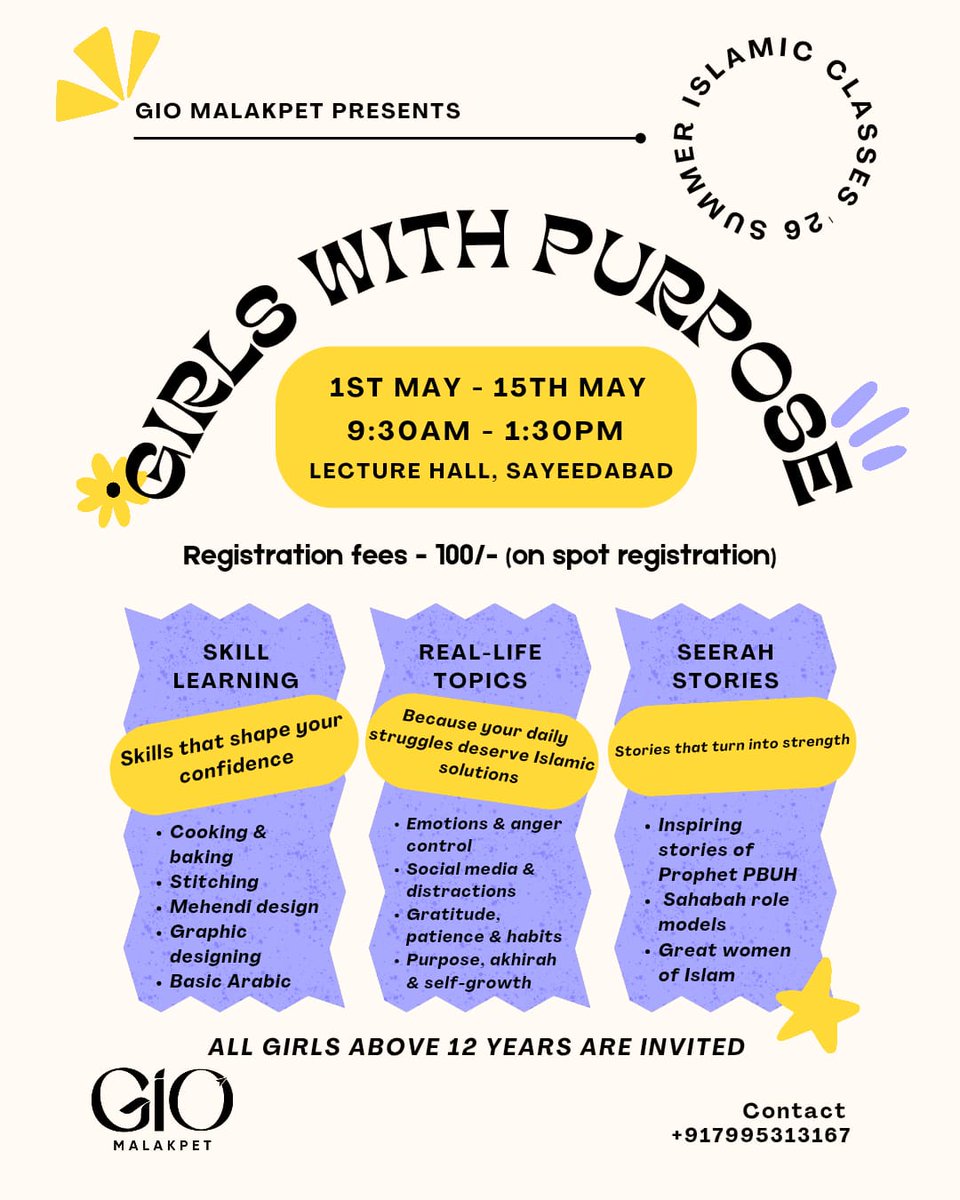 Where faith meets confidence 💛
Join Girls with Purpose this summer—learn, grow, and become the best version of yourself, In shaa Allah.

#SummerIslamicClasses'26
#giomalakpet
#GirlsWithPurpose