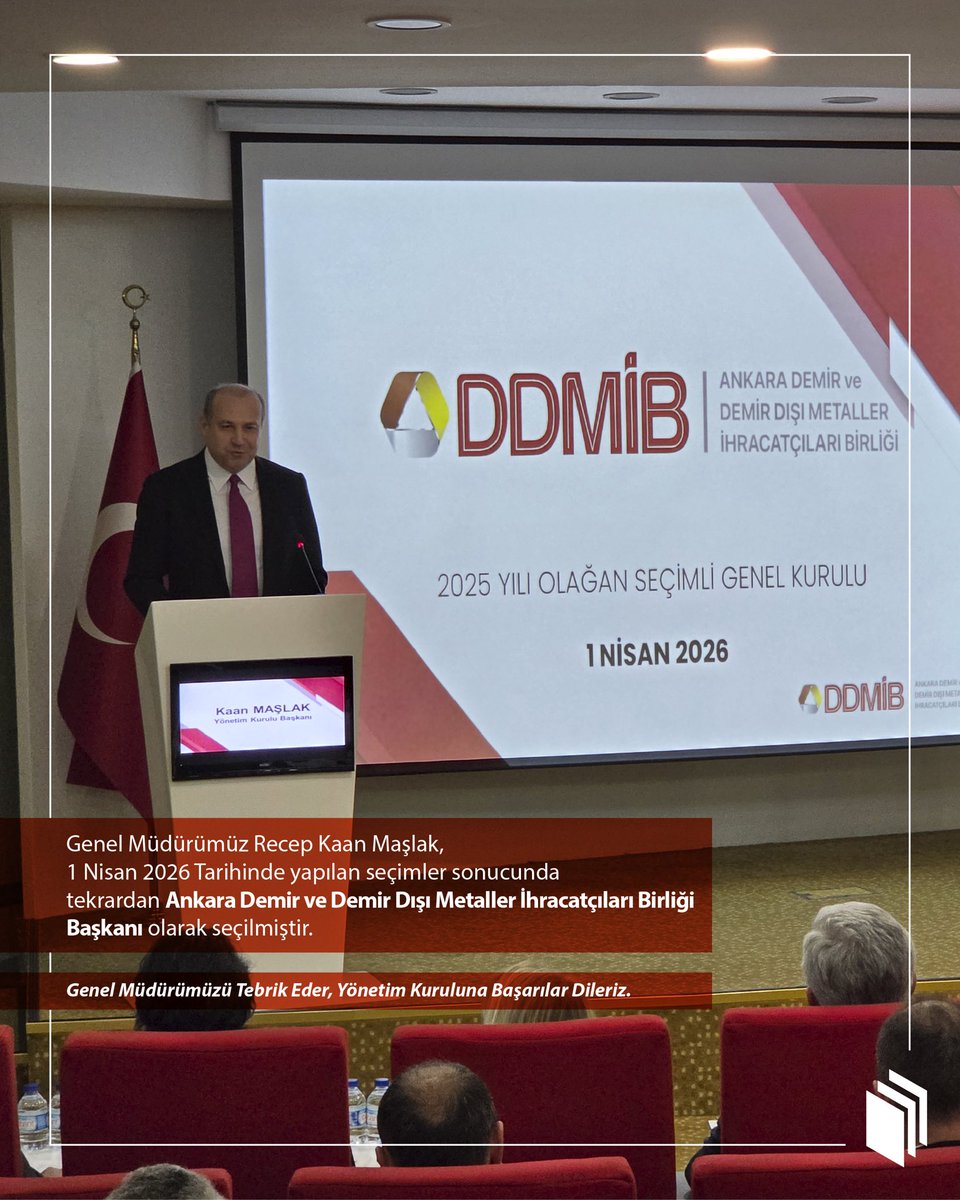 panelsantr's tweet photo. Ankara Demir ve Demir Dışı Metaller İhracatçıları Birliği’nin 2025 Yılı Olağan Seçimli Genel Kurul Toplantısı sonucunda, Genel Müdürümüz R. Kaan Maşlak’ın 2026–2030 dönemi için Yönetim Kurulu Başkanlığı görevine yeniden seçildiğini duyururuz. https://t.co/aZ7bYxuhFV