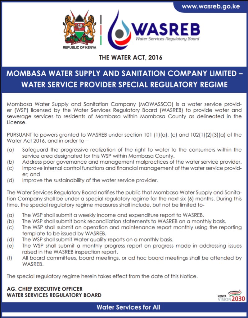 wasreb's tweet photo. NOTICE ON SPECIAL REGULATORY REGIME 

#waterservicesforall https://t.co/D7kmiKpSG8