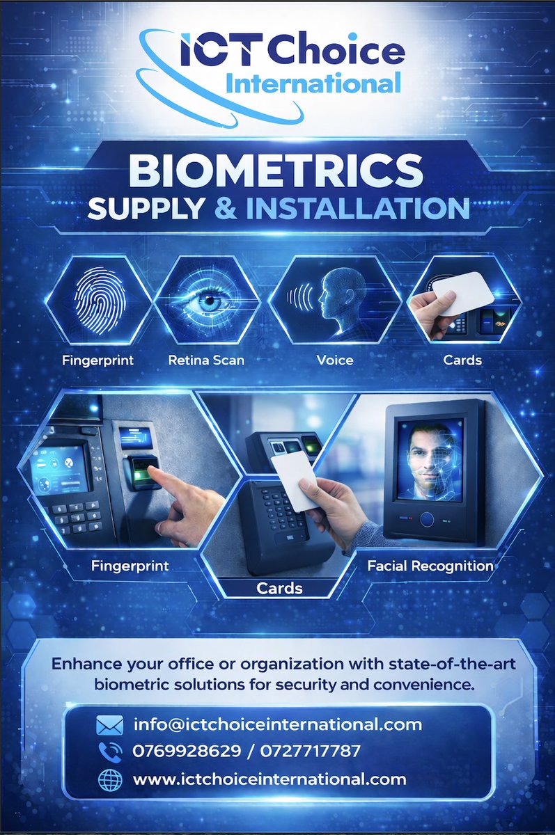 Ict_Choice1's tweet image. Biometric systems offer a smart, seamless way to control access, protect assets, and enhance accountability, bringing innovation and peace of mind to your workplace.

#BiometricSolutions #ICTChoiceInternational #SmartOffices #AccessControl #ModernWorkspaces #SecuritySystems