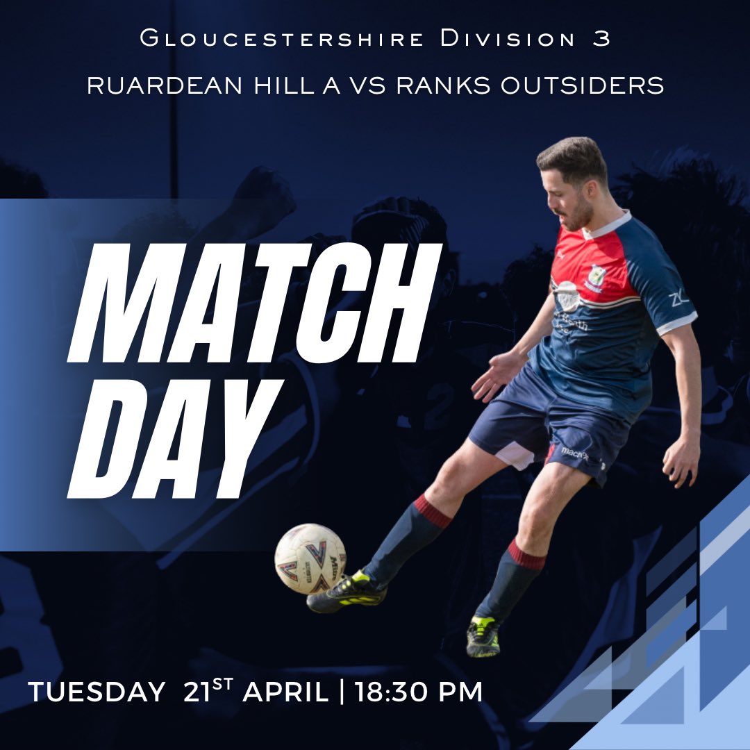 RHRFC's tweet photo. MATCH DAY! 

🥉 vs @RankOutsidersFC 
⚽️ 18:30
🏟️ Ruardean Hill Rec https://t.co/YquPFsDIn9