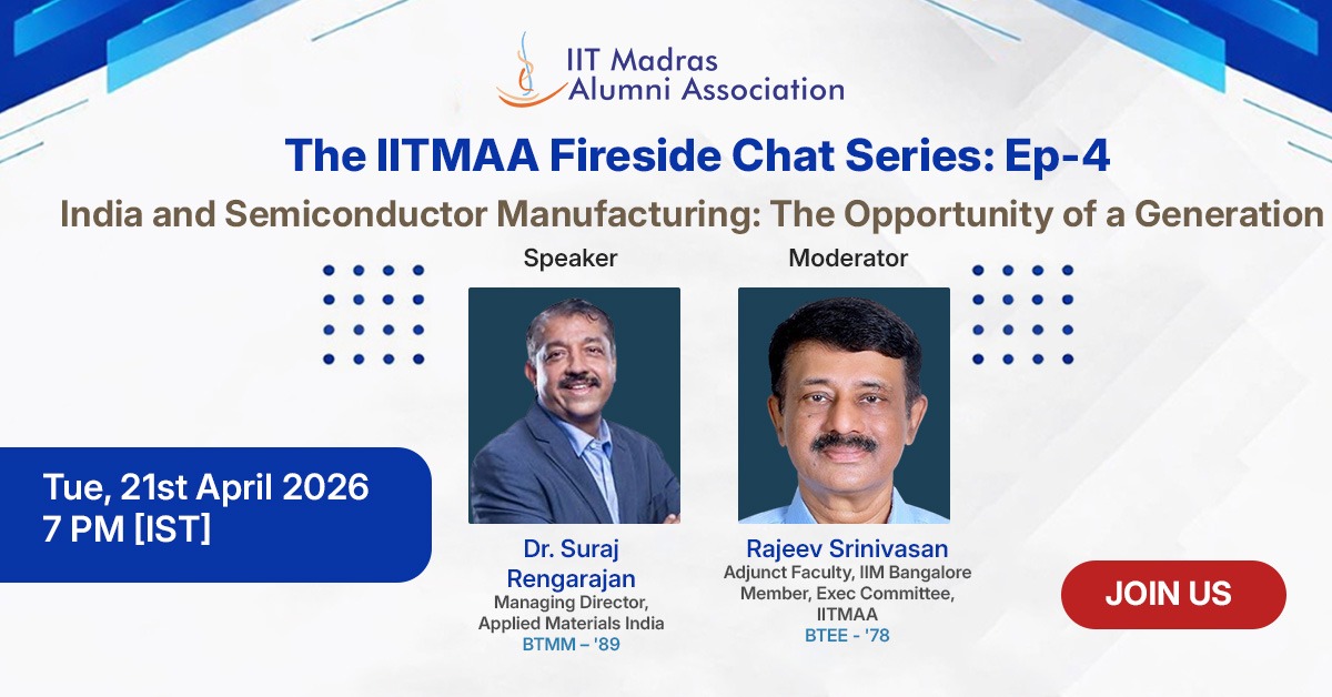IITMAA's tweet image. Happening Today

Can India win the semiconductor race? 

Join IITMAA Fireside Chat Ep 4 for insights on India’s biggest tech opportunity.

🕖7 PM IST | Online

Dr. Suraj Rengarajan
Rajeev Srinivasan

Register: bit.ly/4e0Biw5

#IITMAA #Semiconductors #IndiaTech #IITMadras