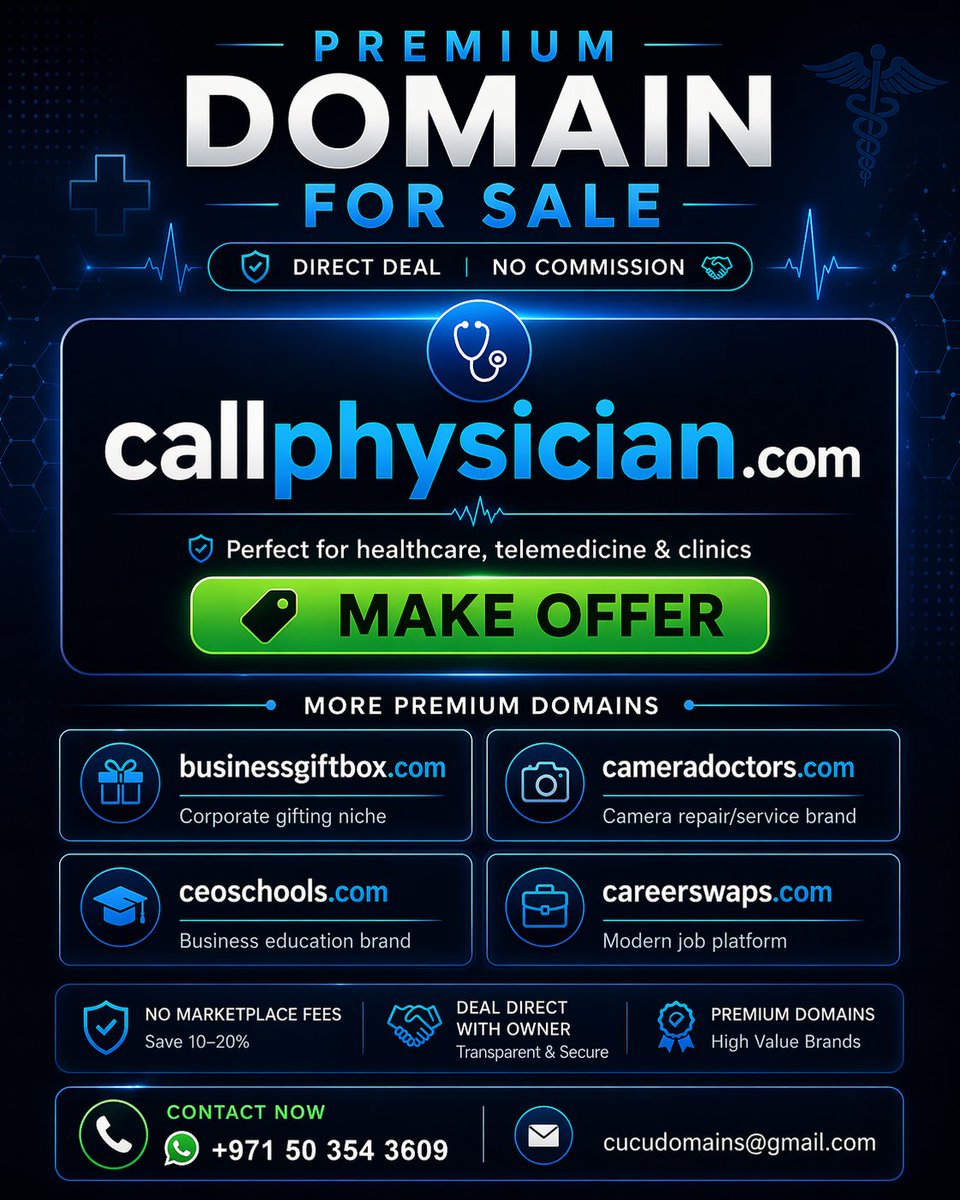 TheNuStart's tweet image. 2026 is the year of Bio-Syncing. 🧬

Don't get lost in the Neural-Net. Secure the most intuitive name in health tech: callphysician.com 🩺

High-Fidelity brand. Zero marketplace fees.

• +971 50 354 3609 📲 
• cucudomains@gmail.com 📩
#MedTech #BioTech #DomainForSale