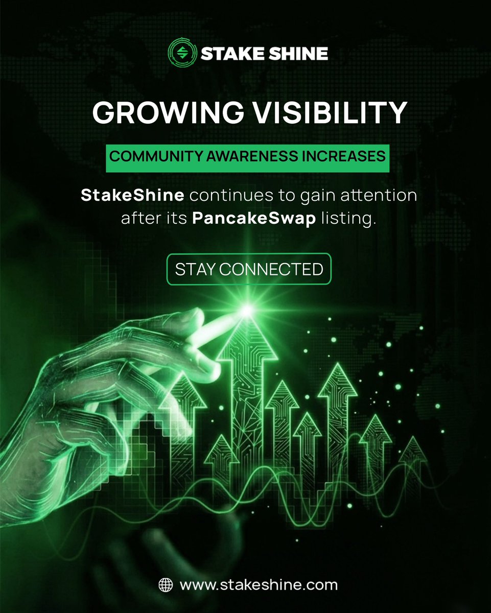stakeshine's tweet image. Visibility is rising—and so is the momentum 🚀
After its listing on PancakeSwap, StakeShine is capturing attention and building real community strength.
This isn’t just growth—it’s a signal. Stay connected, stay ahead.

#crypto #defi #pancakeswap #blockchain #web3