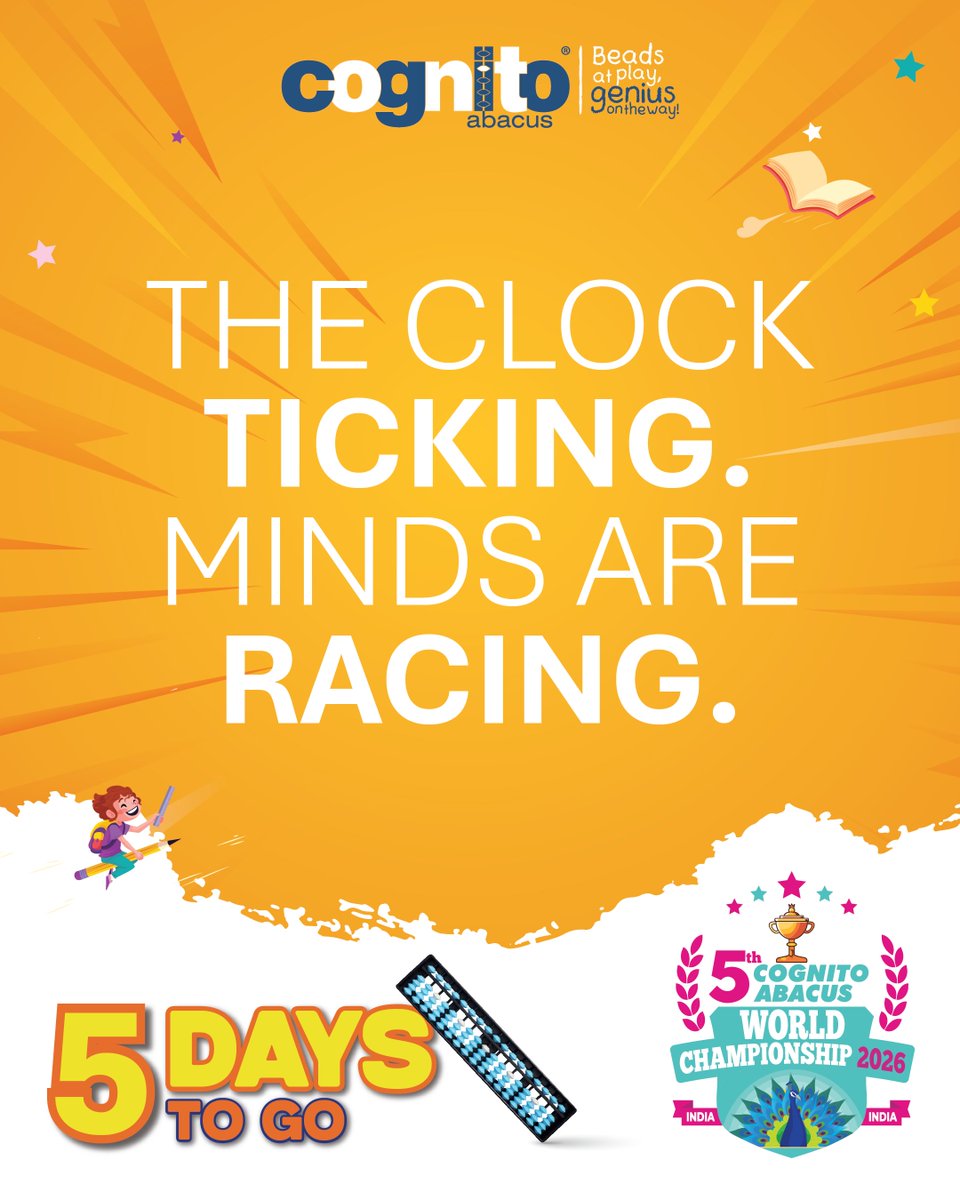 CognitoAbacus's tweet image. 5 DAYS TO GO

The fastest minds are getting ready.

The biggest stage is set.

#CognitoAbacus #WorldChampionship2026 #5DaysToGo #MentalMath
