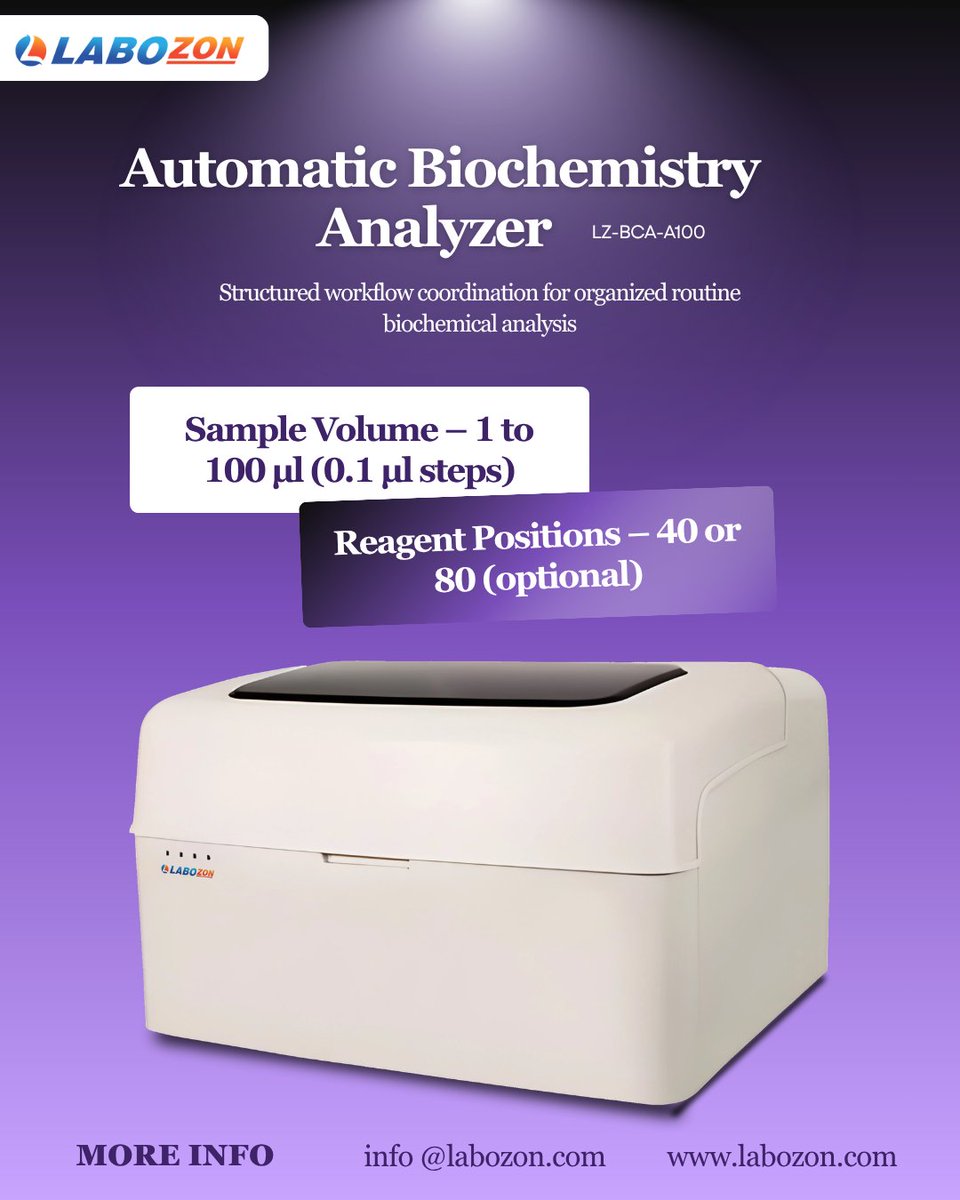 labozon's tweet image. Automatic Biochemistry Analyzer LZ-BCA-A100 supports multi-parameter biochemical testing for laboratory workflows.

info@labozon.com
 
Learn More: labozon.com/automatic-bioc…
 
#Labozon #AutomaticBiochemistryAnalyzer #ClinicalDiagnostics #LaboratoryEquipment #BiochemicalAnalysis